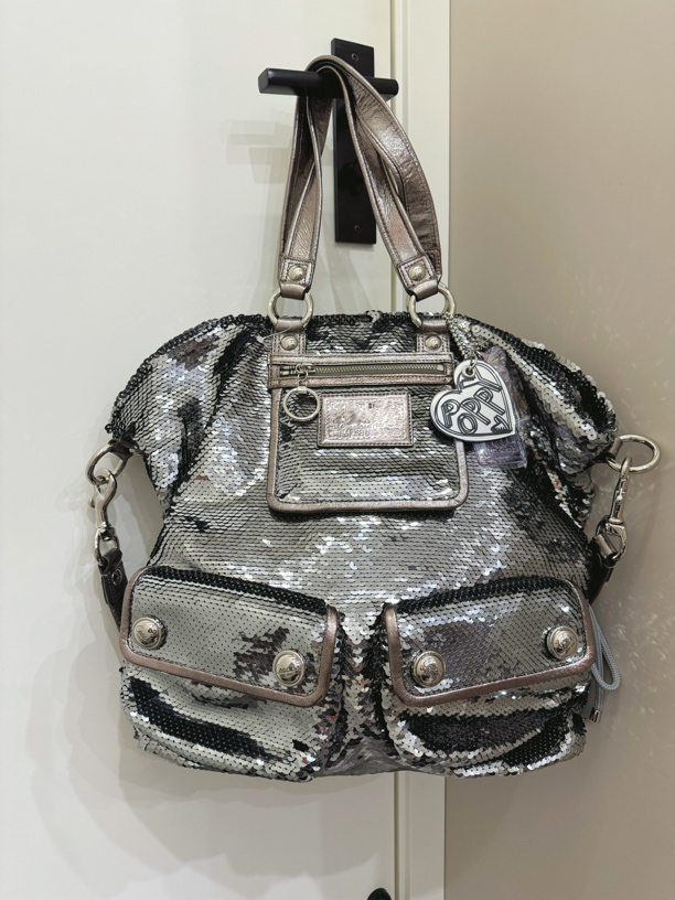 涩谷辣妹y2k灰银紫大号亮片托特包