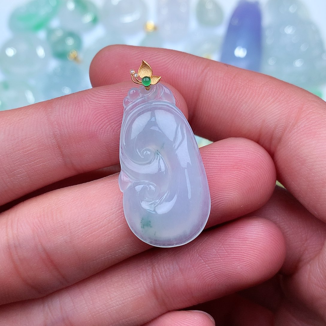翡翠吊坠(不含链)18K金镶嵌