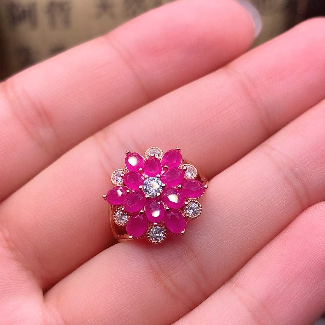 红宝石戒指银S925镶嵌