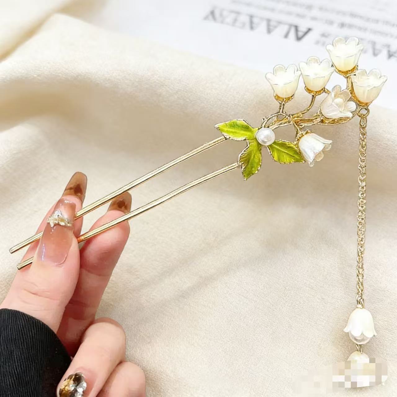 玉兰花u行簪子流苏发簪女高级感新中式旗袍发钗子宫灯步摇发簪