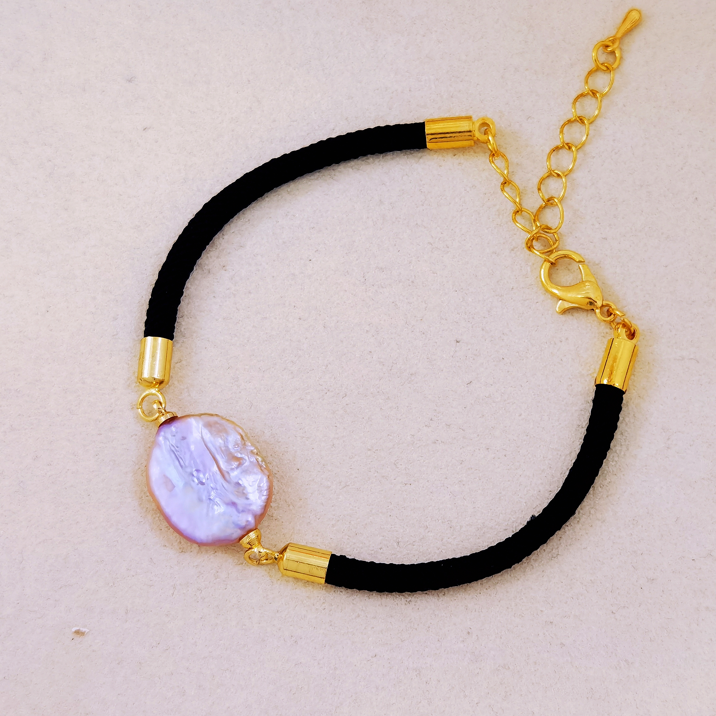 清沧 天然可刮粉真淡水珍珠 手工编织纽扣巴洛克珍珠手链 4015