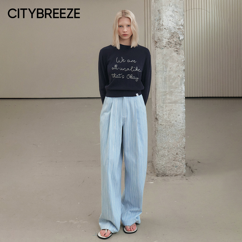 韩国CITYBREEZE蔡秀彬同款天竺棉单褶阔腿牛仔裤夏季休闲裤【梦一】