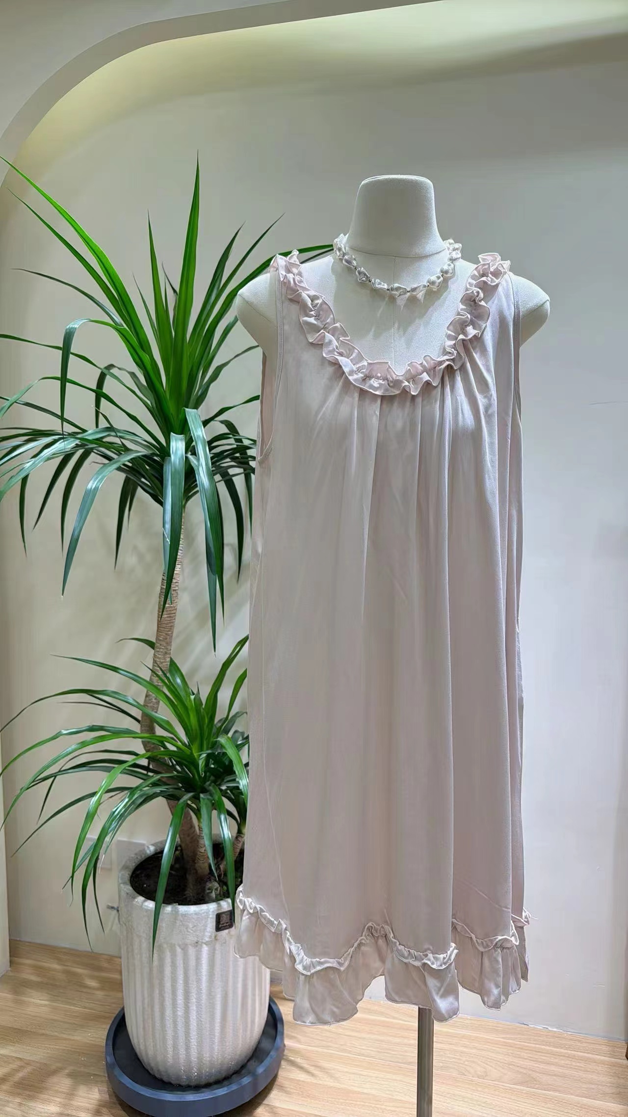 MUYA【夏梦发带】丝滑大版荷叶边气质睡裙睡衣夏季吊带裙性感MY8010