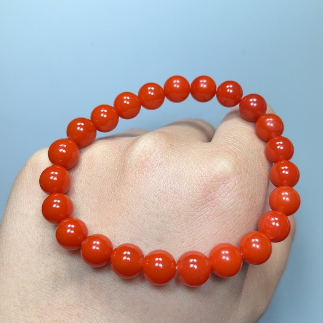 南红玛瑙柿子红老型珠8mm单圈未镶嵌