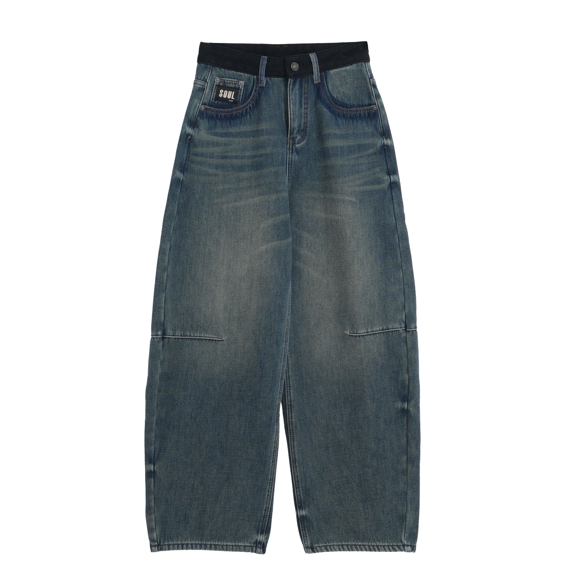 DIDI【爆炸】冬季新款加绒-美式时尚黑色腰头做旧水洗堆堆裤