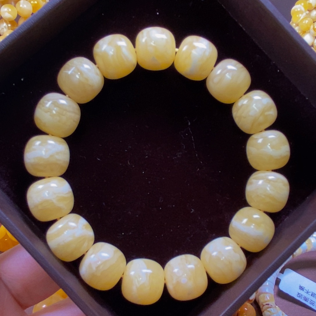 琥珀裸石未镶嵌14mm同料虎皮纹老型手串
