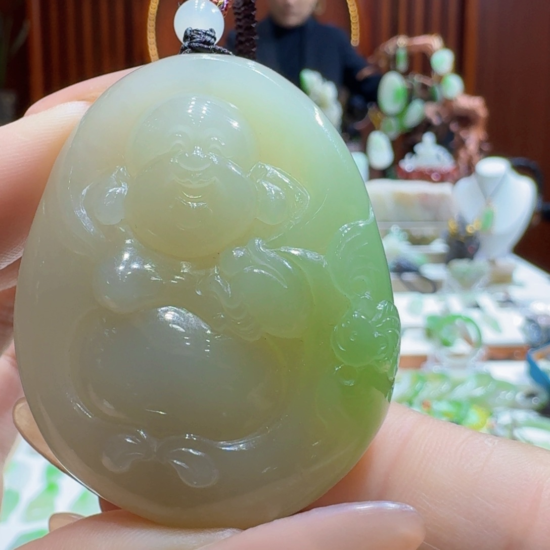 和田玉（翠青玉）冰底弥勒佛未镶嵌