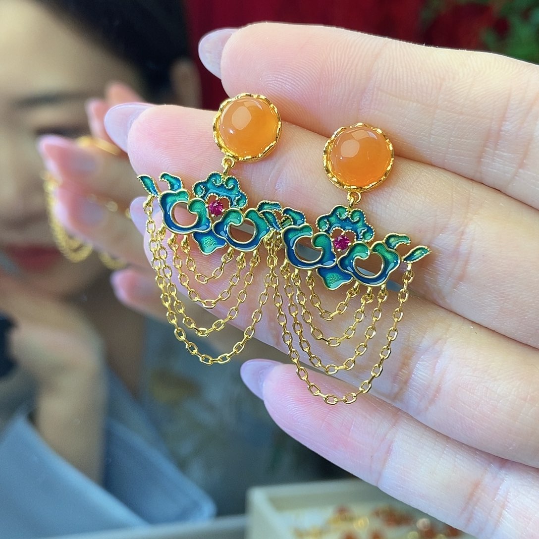 南红玛瑙耳饰银S925镶嵌