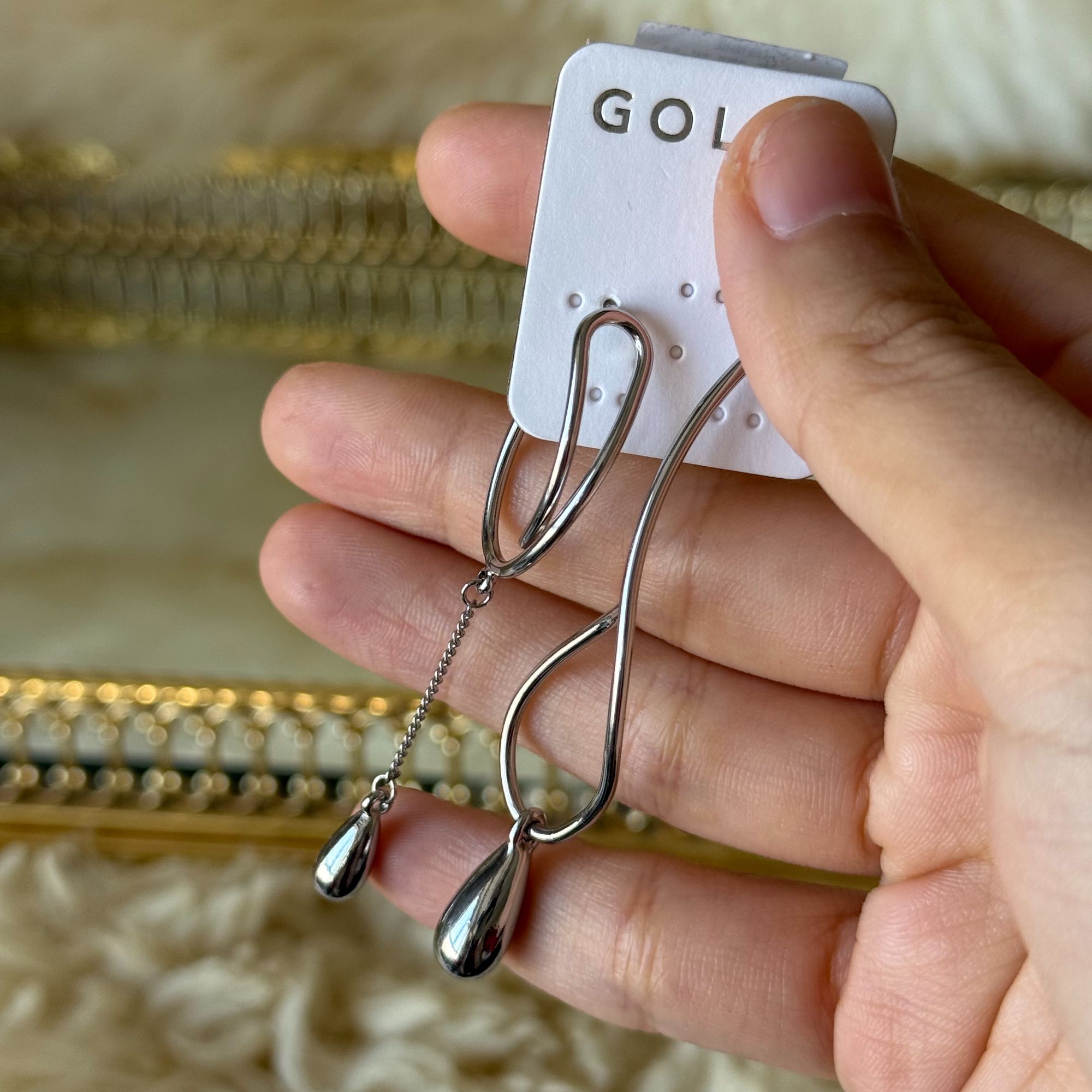 合金耳饰 【妞妞同款】日系银色水滴设计款耳钉耳坠