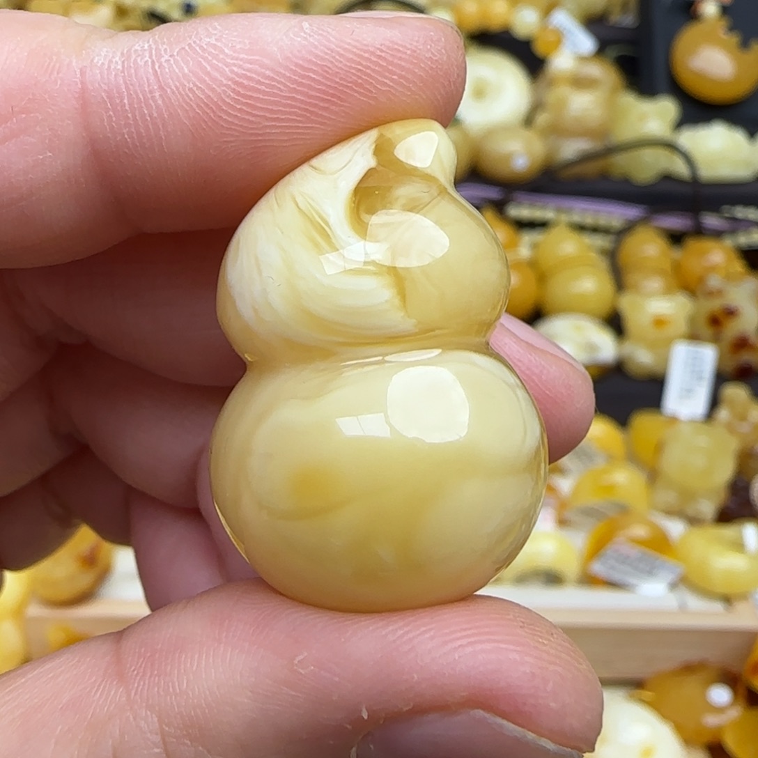 蜜蜡吊坠(不含链)未镶嵌天然俄料浓白妖花蜜蜡葫芦吊坠
