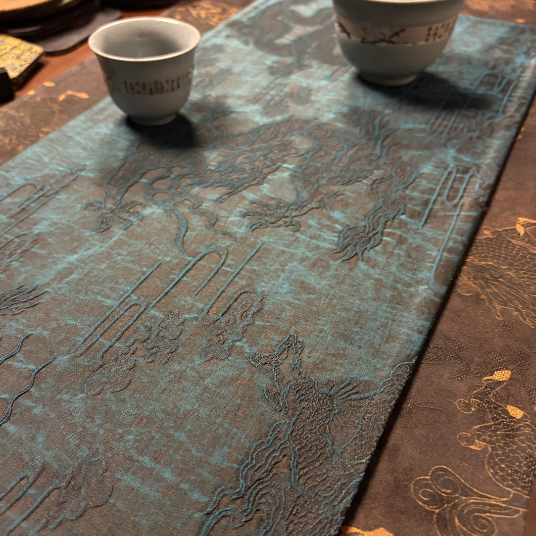 双面香云纱干泡垫大气桑蚕丝孔雀蓝龙腾九霄轻奢高档