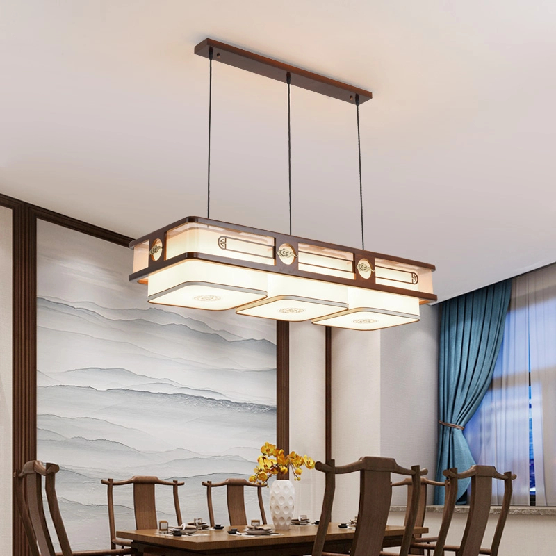 新中式餐厅吊灯实木金丝檀长方形吊灯大气茶室书房新款LED吊顶灯