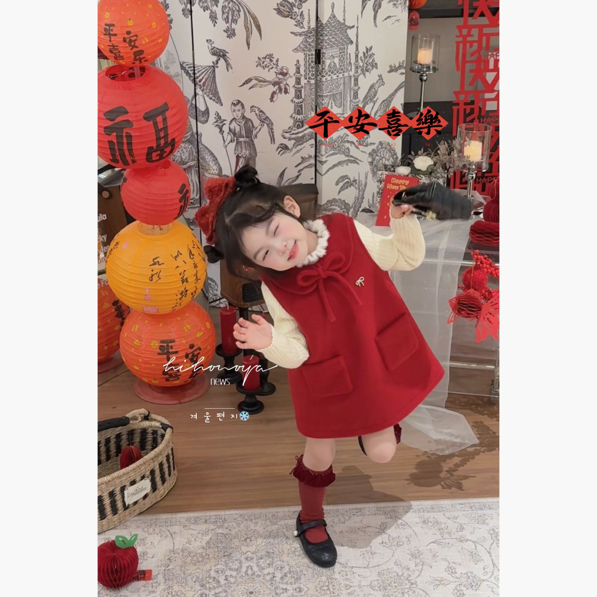 【红莓颂】七Hihoniy025冬亲子新年红色蝴蝶结绵羊绒背心裙