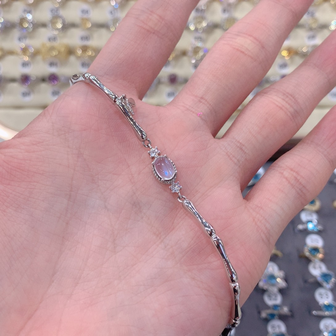 月光石手链银S925镶嵌S***g