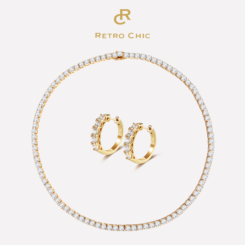 铜合金耳饰 RC RETRO CHIC 意大利复古时尚首饰 黄昏网球耳环项链