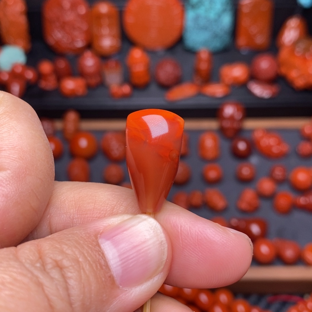 南红玛瑙配饰未镶嵌火焰纹三通卡11.8