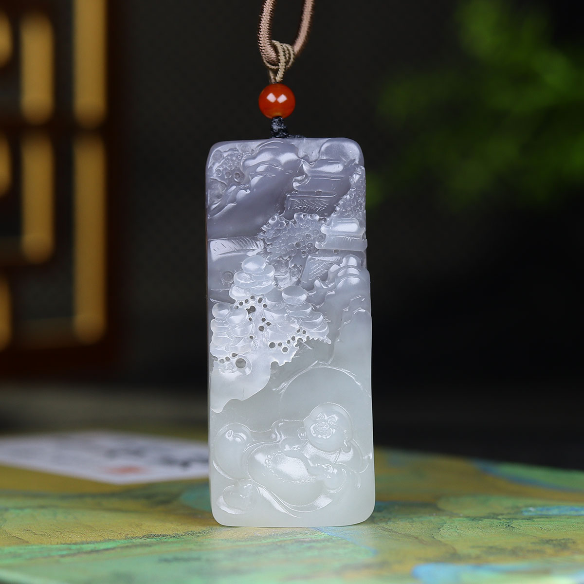 121111和田玉烟紫弥勒佛玉牌