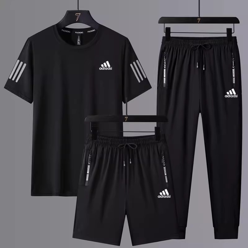 阿迪精选男士夏季运动套装冰丝速干短袖t恤休闲跑步宽松羽毛球服