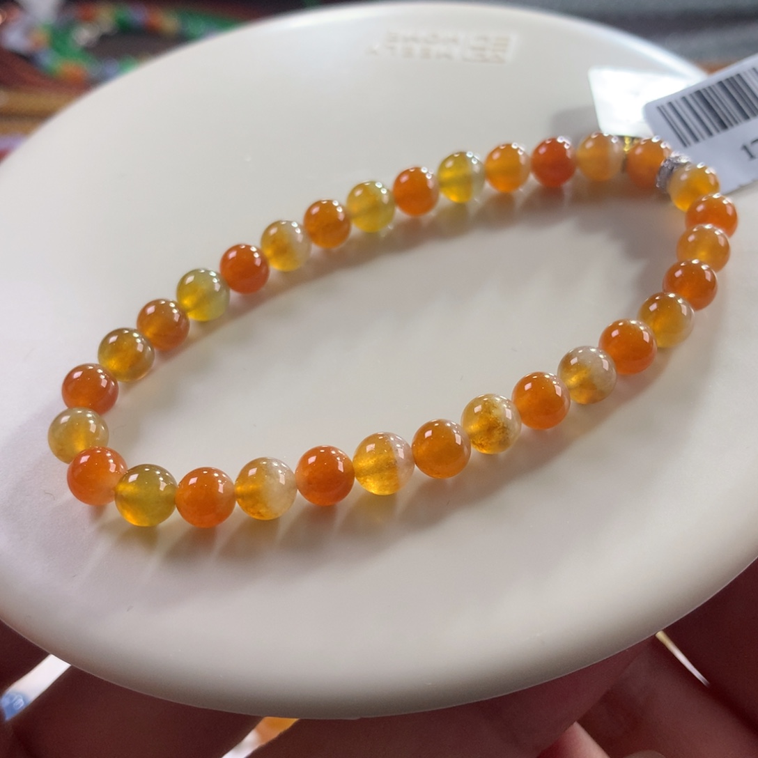 翡翠未镶嵌手链翡翠冰胶底双色冰橙红黄卡5.70～6+