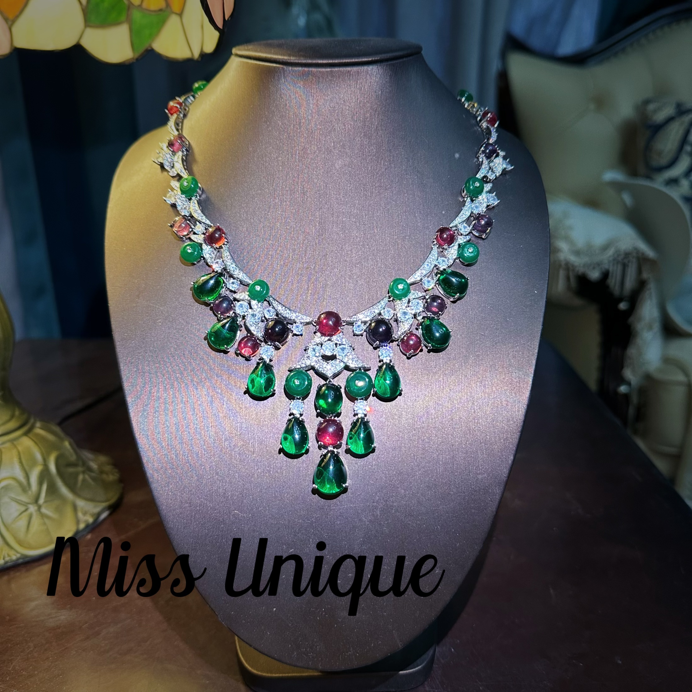  S2172外贸绚丽红绿珠珠扇子项链