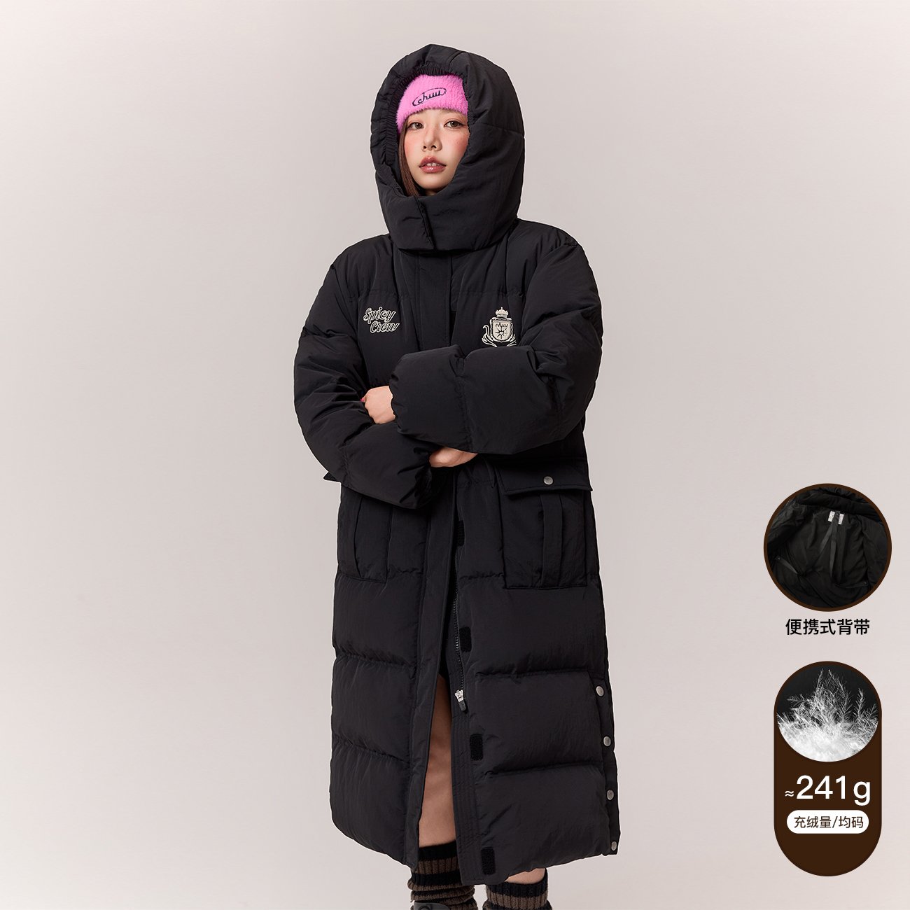 【尹蕊同款】CHUU冬季字母印花设计新国标90绒连帽设计保暖羽绒服