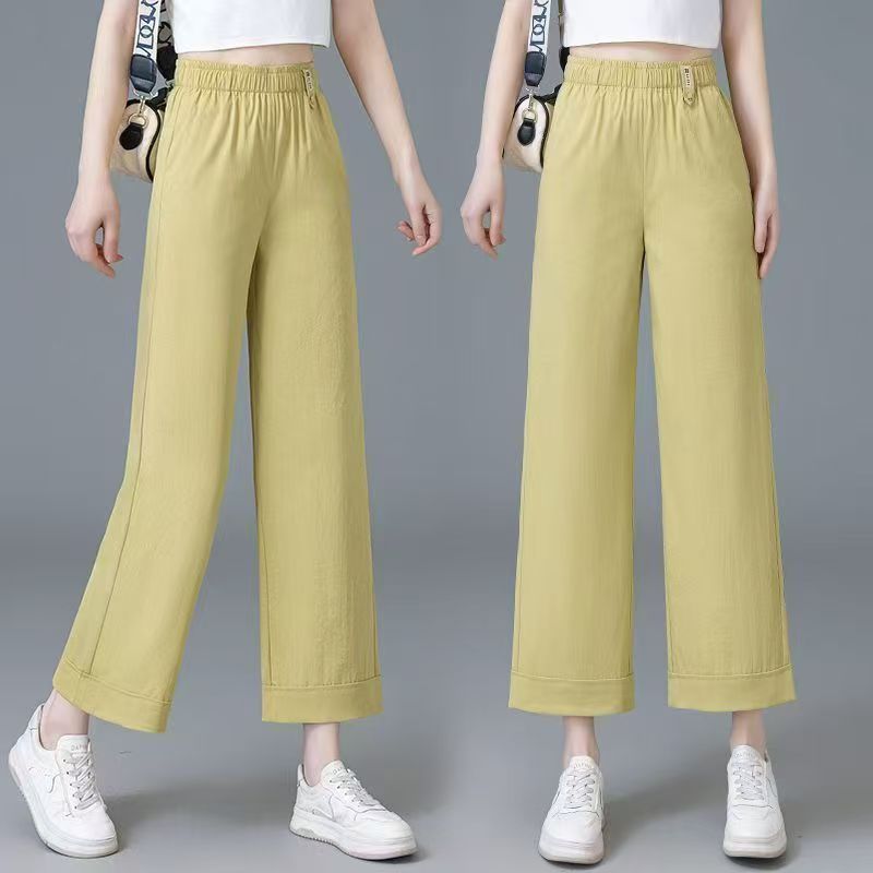 8872# 休闲阔腿裤女2025新款夏季薄款宽松九分直筒裤