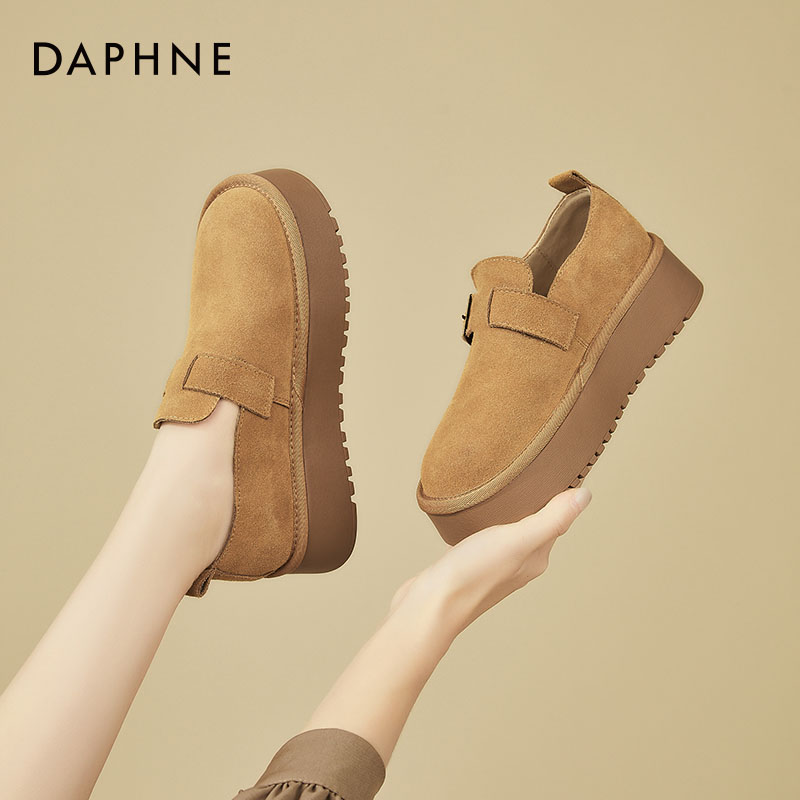 达芙妮厚底勃肯鞋女春季2025新款增高复古乐福鞋真皮全包博肯单鞋