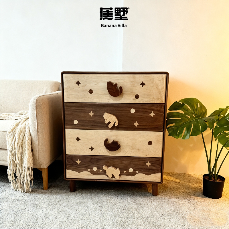 蕉墅家居全实木小猫跳水可爱斗柜边柜床头柜抽屉柜儿童房储物柜