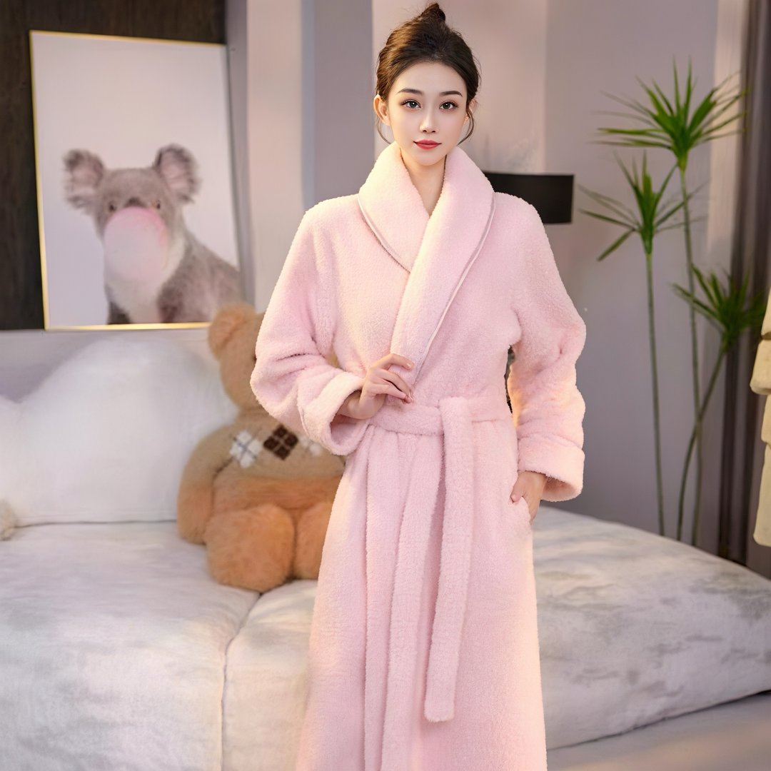 保暖冬季睡衣浴袍加厚长袖纯色睡袍波点秋冬外套厚款情侣