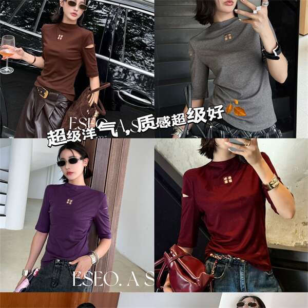 【巴韩】玲姐家9001时尚百搭百韩版圆领设计感气质纯色简约中袖T恤