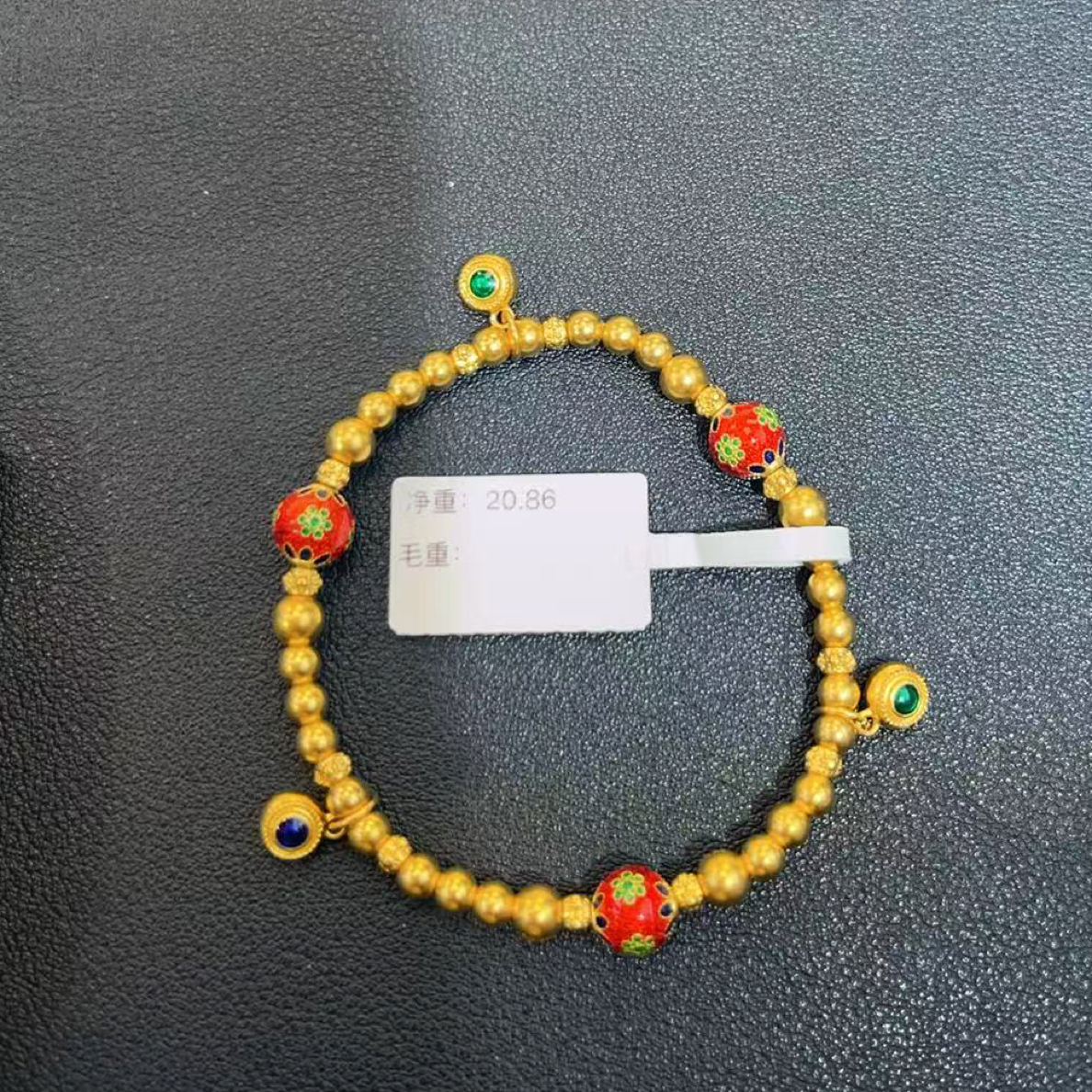 爱偲珠宝足金古法金红色繁花黄金手串