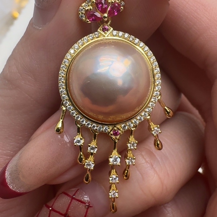 拼合珍珠（马贝珠）颈饰银S925镶嵌