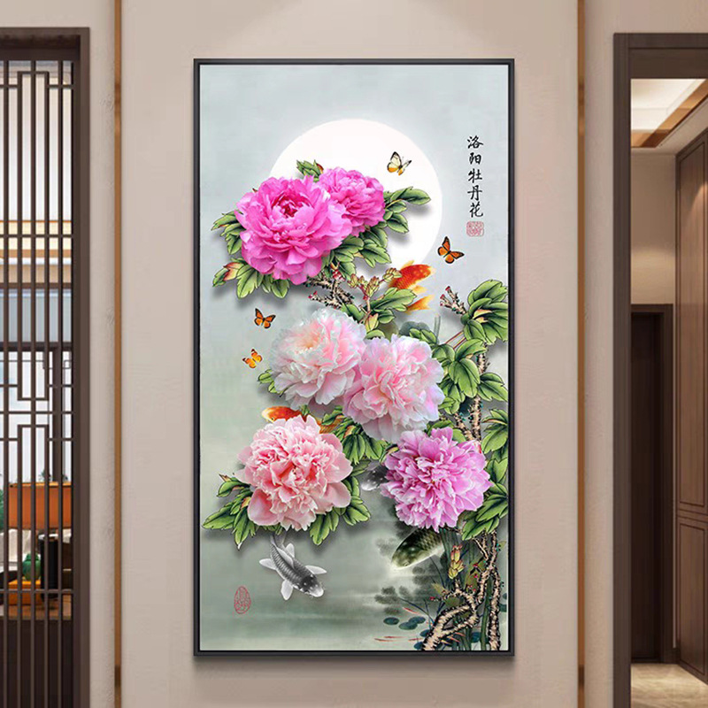 蒙娜丽莎十字绣 牡丹花开富贵玄关过道 55色满绣无勾边