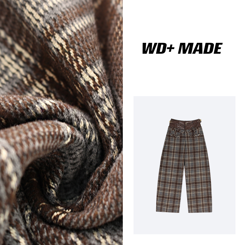 韩式时尚设计师个性小众网格不规划高腰宽松休闲裤