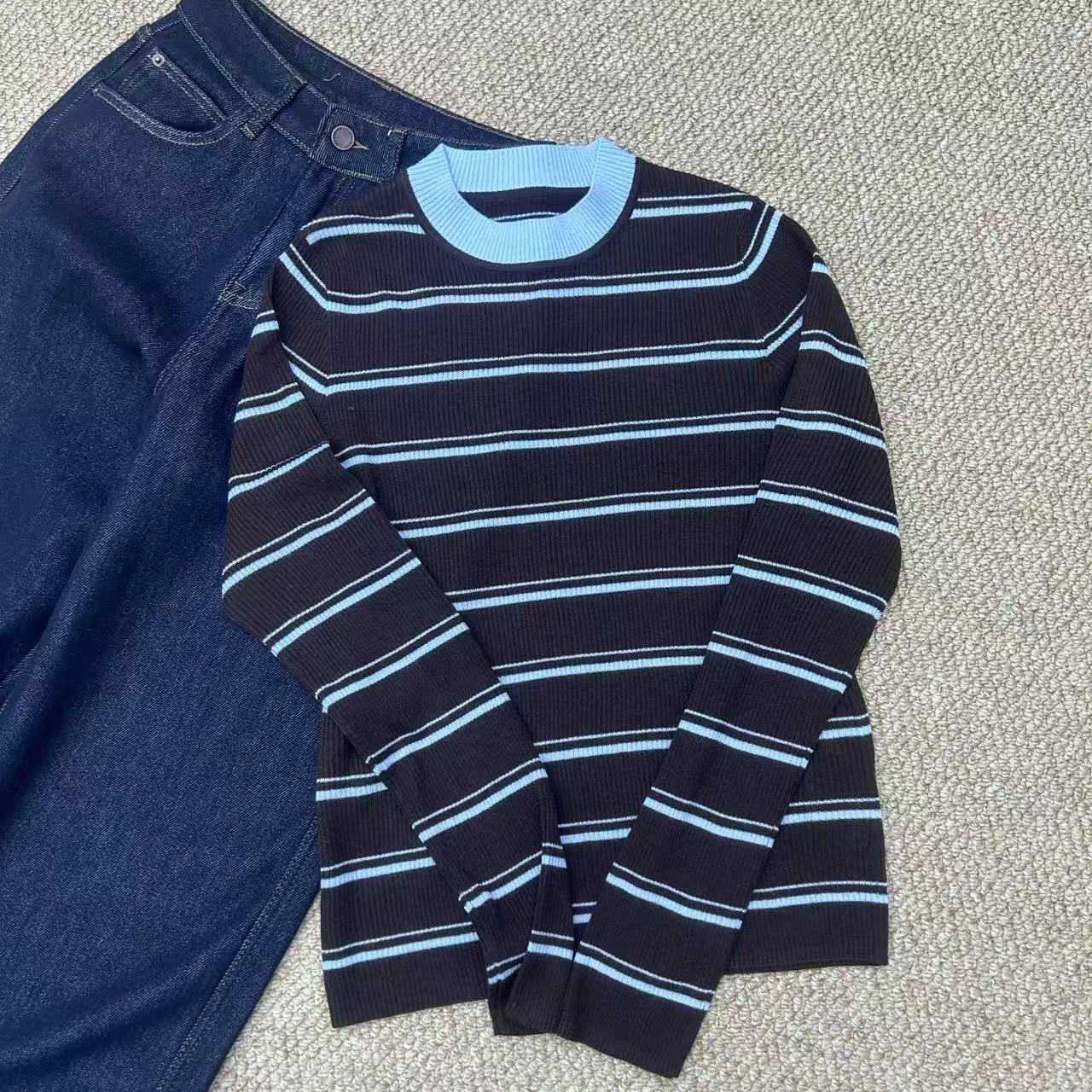 静静推荐 新款条纹拼接百搭羊毛衫2834