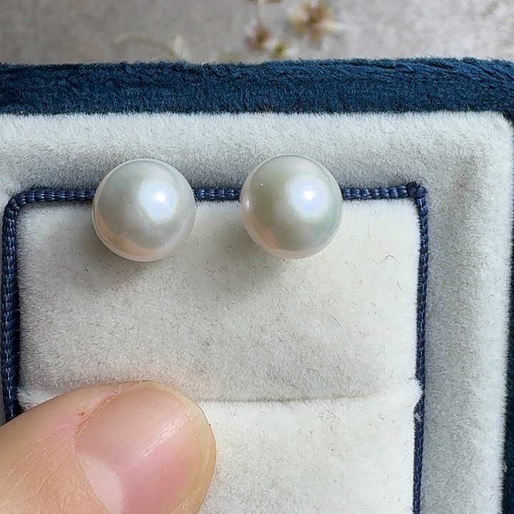 银S925镶嵌耳饰淡水珍珠9-10mm