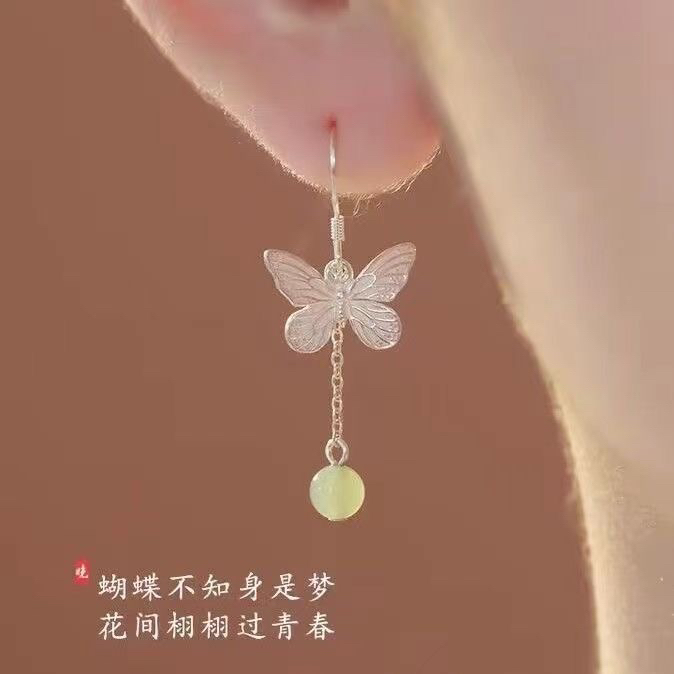 925银耳饰 s925纯银蝴蝶超仙耳环新中式古风流苏养耳洞耳饰女