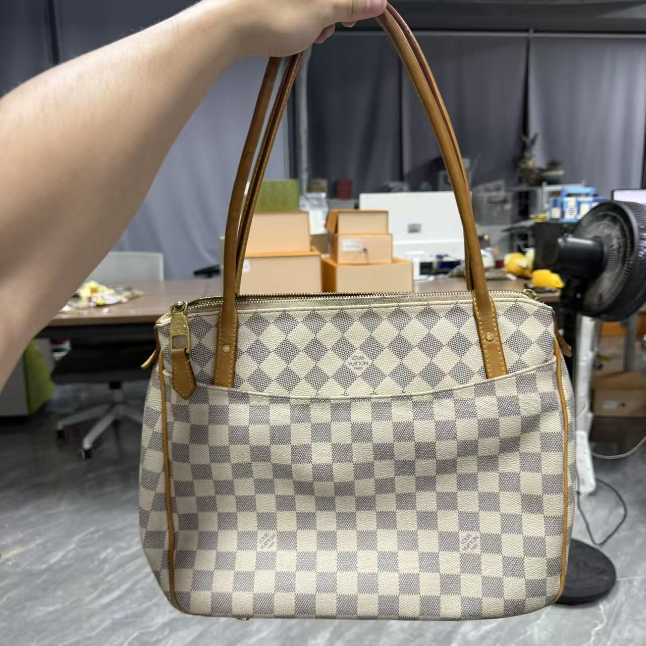 95新 LouisVuitton/路易威登 【安则专属】白棋盘格托特包