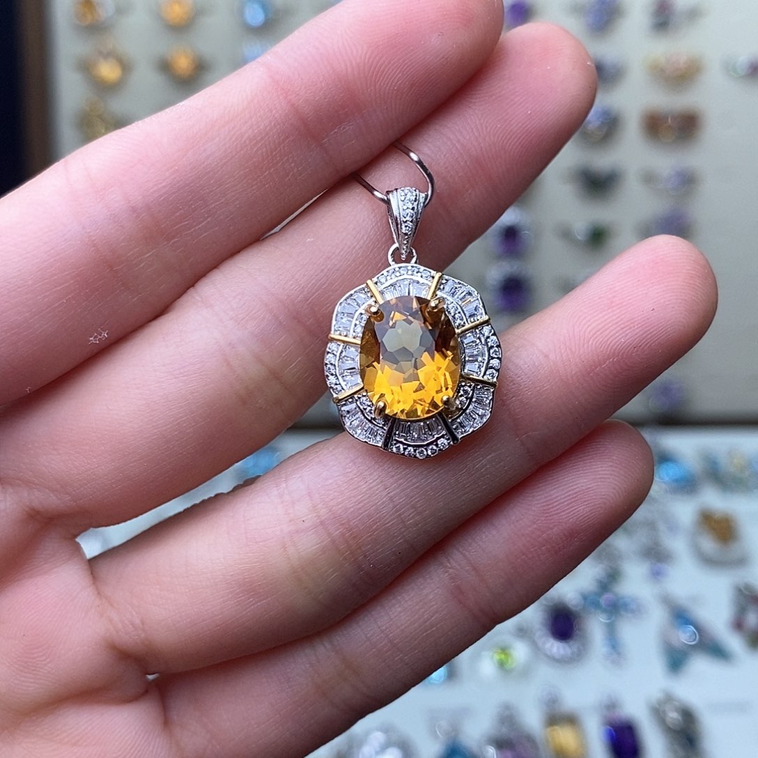 黄晶吊坠(不含链)银S925镶嵌（需要证书备注）