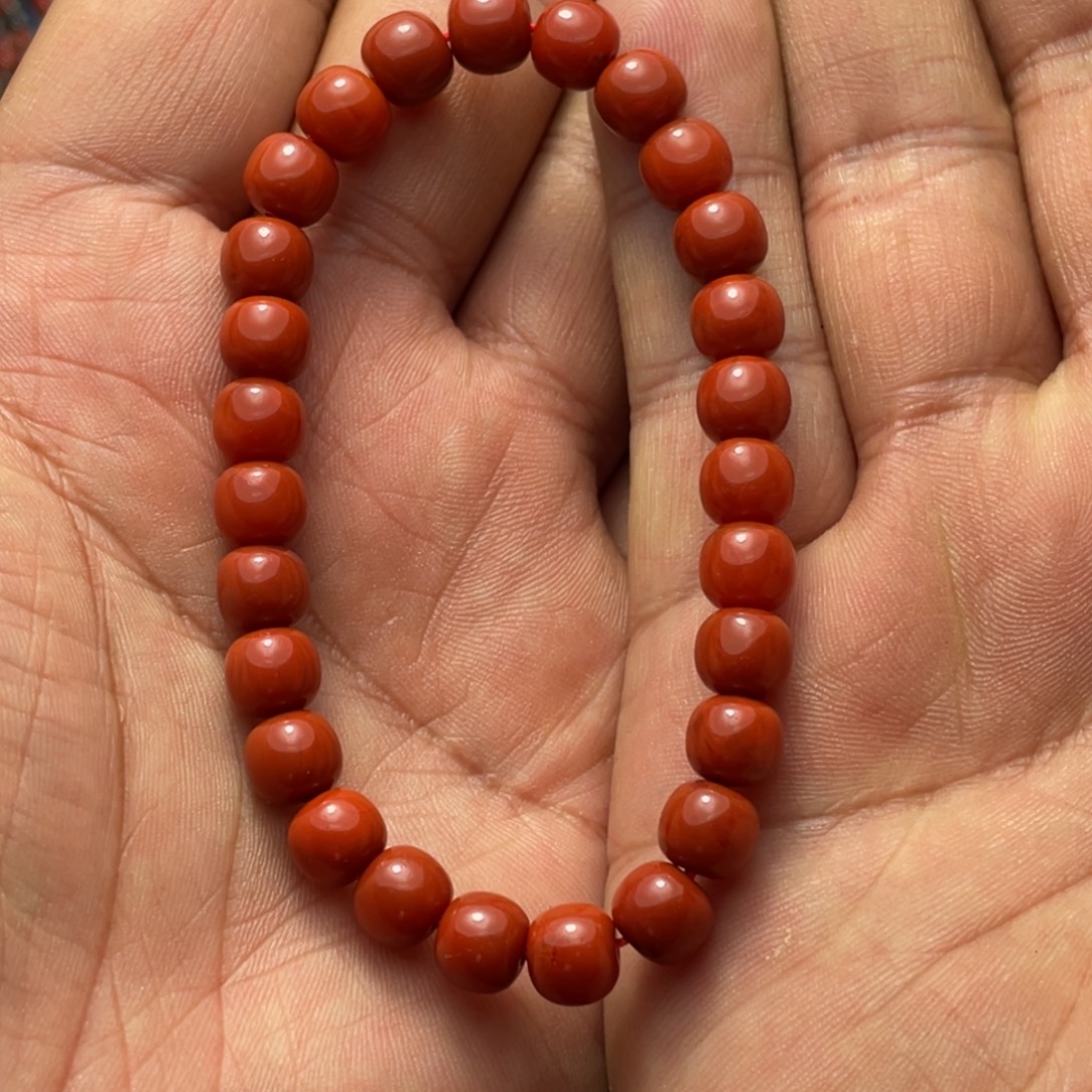 似***年南红玛瑙未镶嵌手链7+老型满肉柿子红单圈