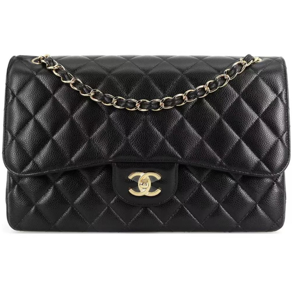 99新 Chanel/香奈儿 【盒】CF JUMBO黑金/黑银牛皮斜挎单肩 14开