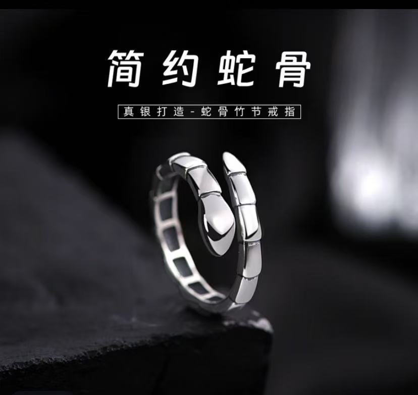 足银戒指 990纯银缠绕蛇戒指男女士灵蛇指环亮面个性时尚