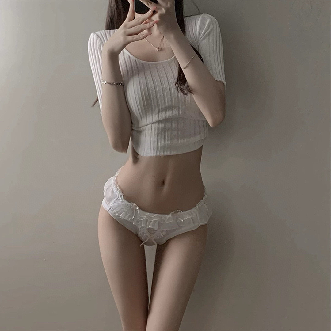 日系洛丽塔纯欲甜美少女闪闪网纱内裤女纯色蝴蝶结舒适透气三角裤