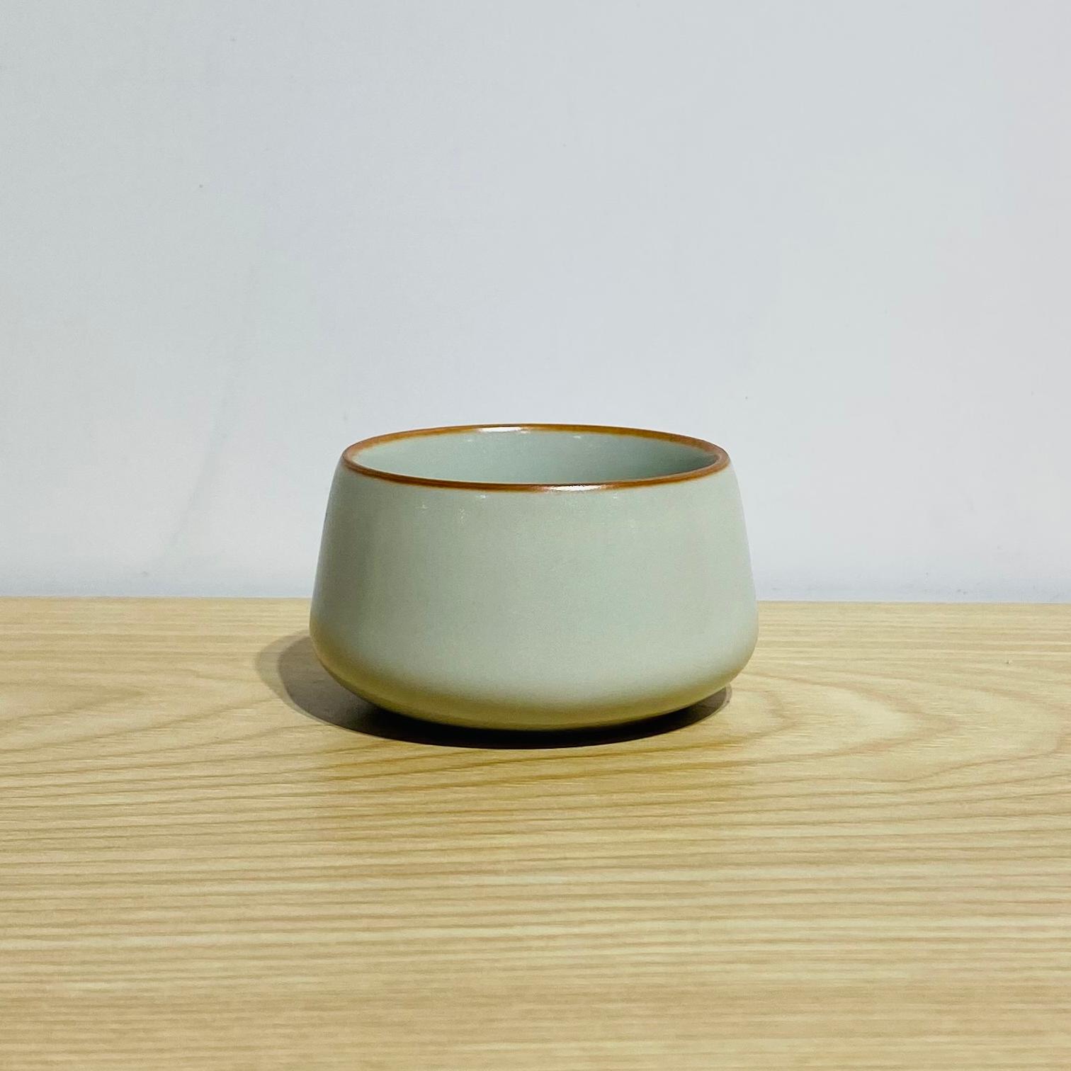 吾游茶器米黄汝窑竹节杯斜口主人杯