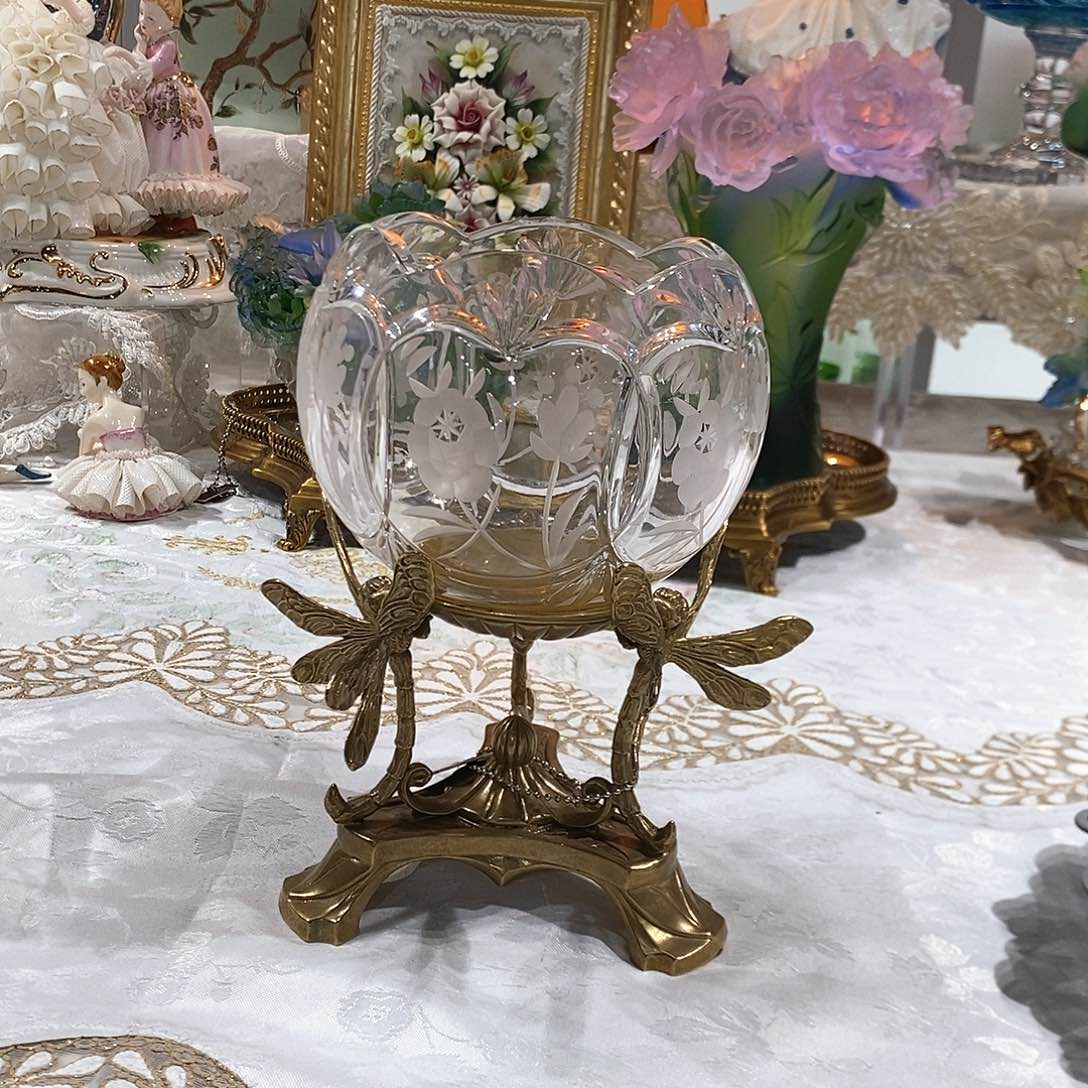 摆件0193捷克水晶配铜水晶球摆件