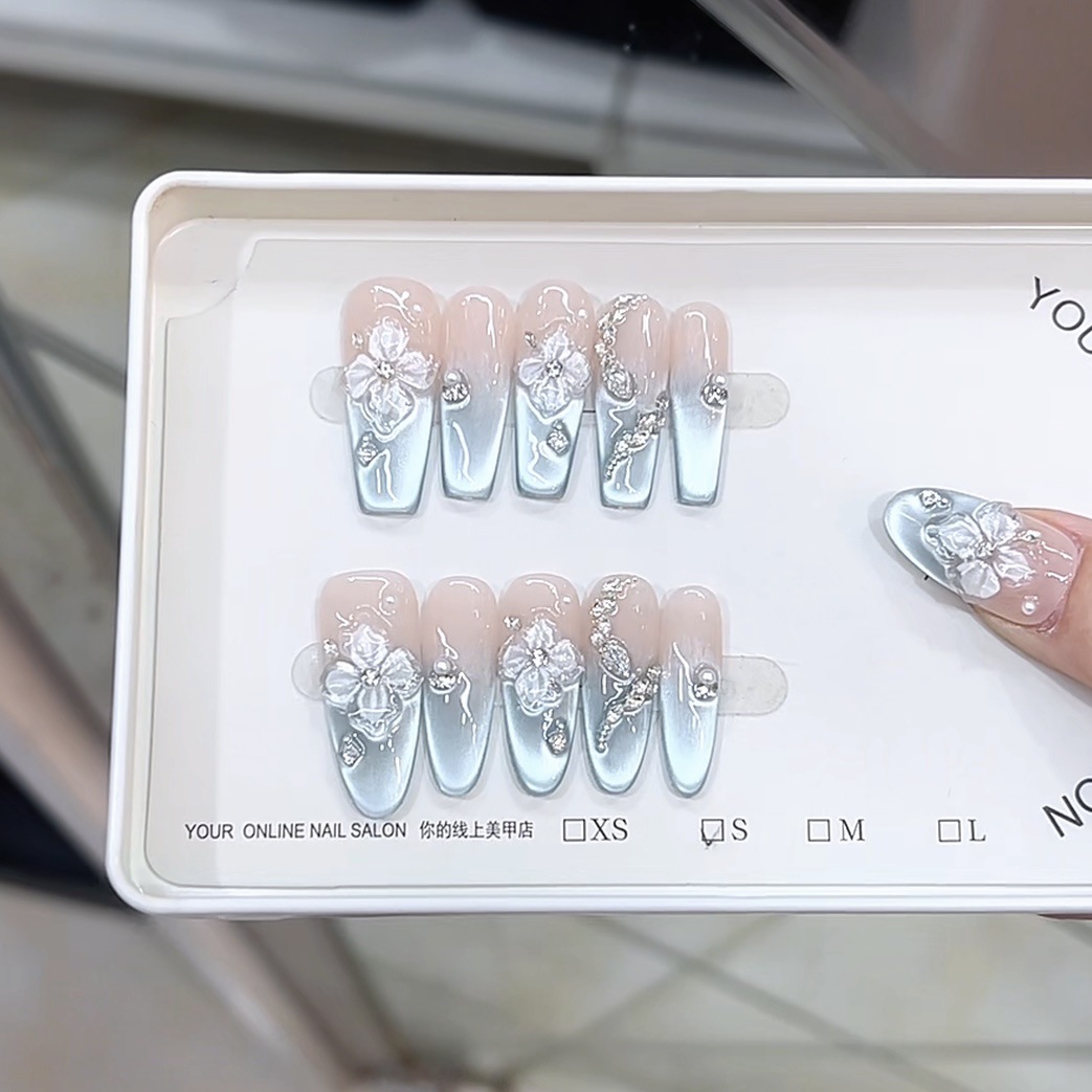 3000 NAIL “海边冰花”设计师高定原创纯手工高级感猫眼显白穿戴甲