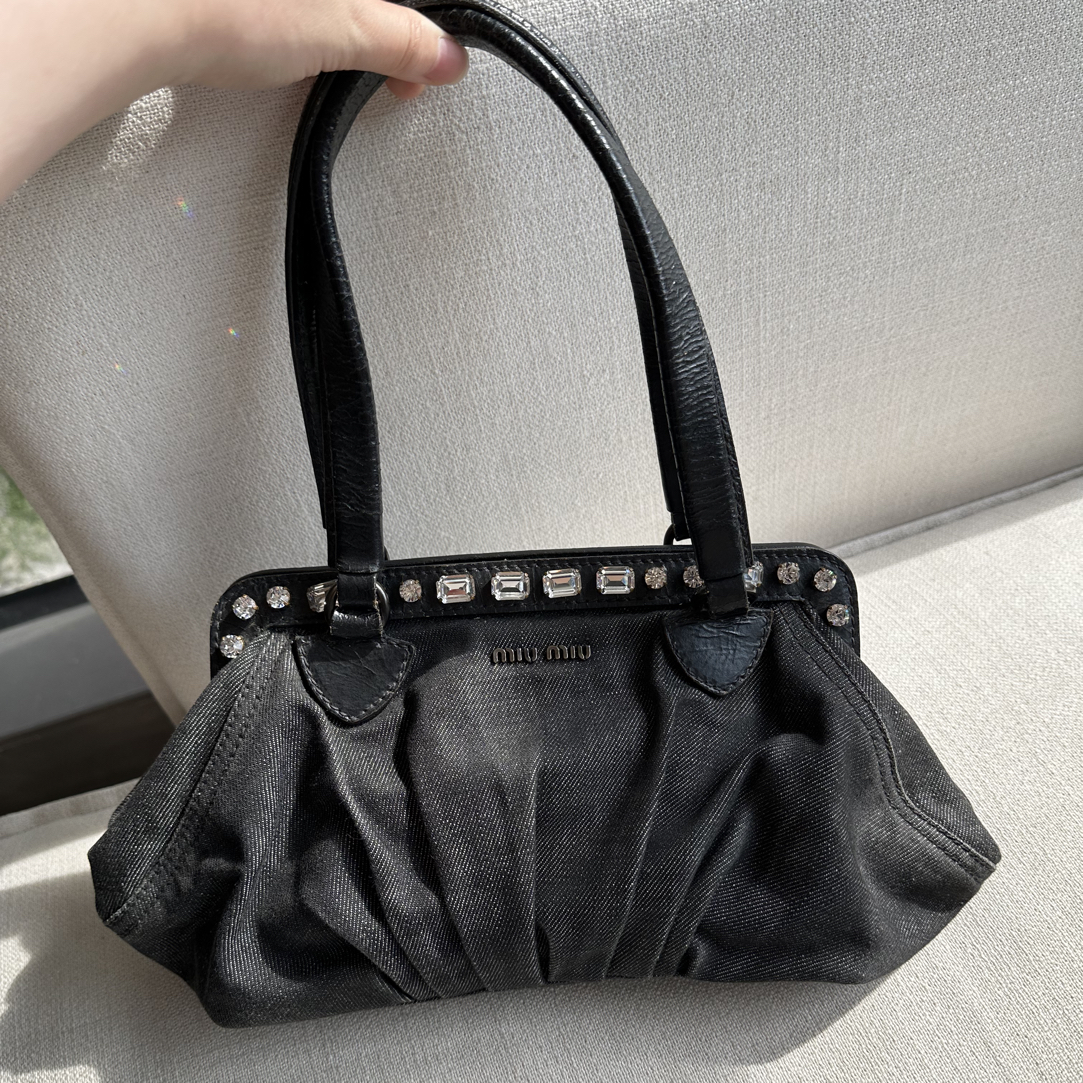 95新 MIU MIU/缪缪 95新-丹宁中古水钻褶皱手提单肩