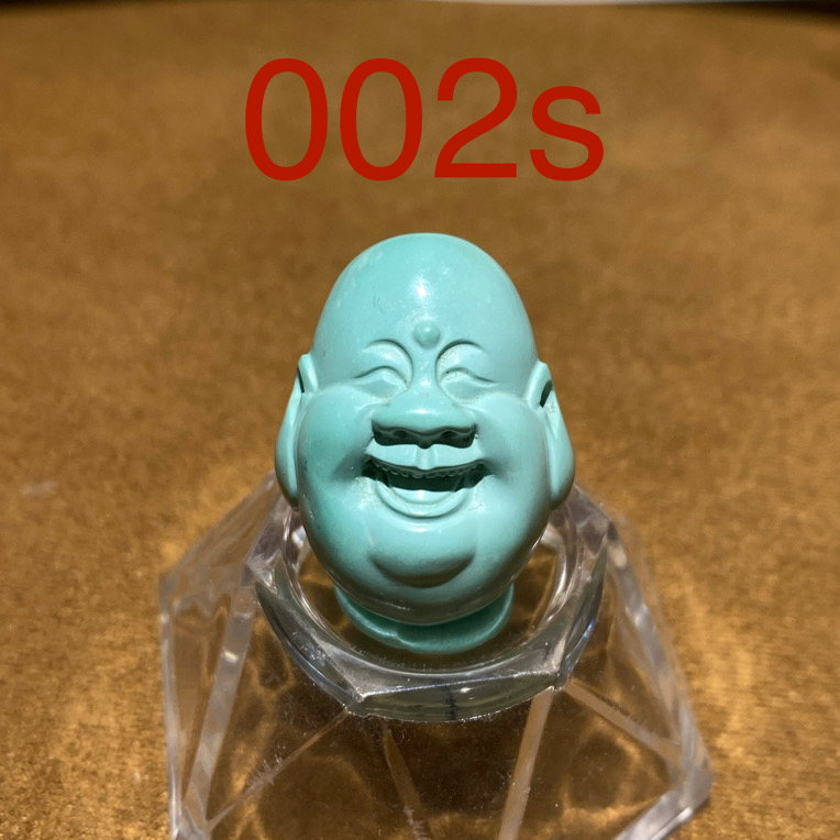002s天然无优化原矿绿松石蓝料笑佛三桶，精工雕刻眉眼生动19mm