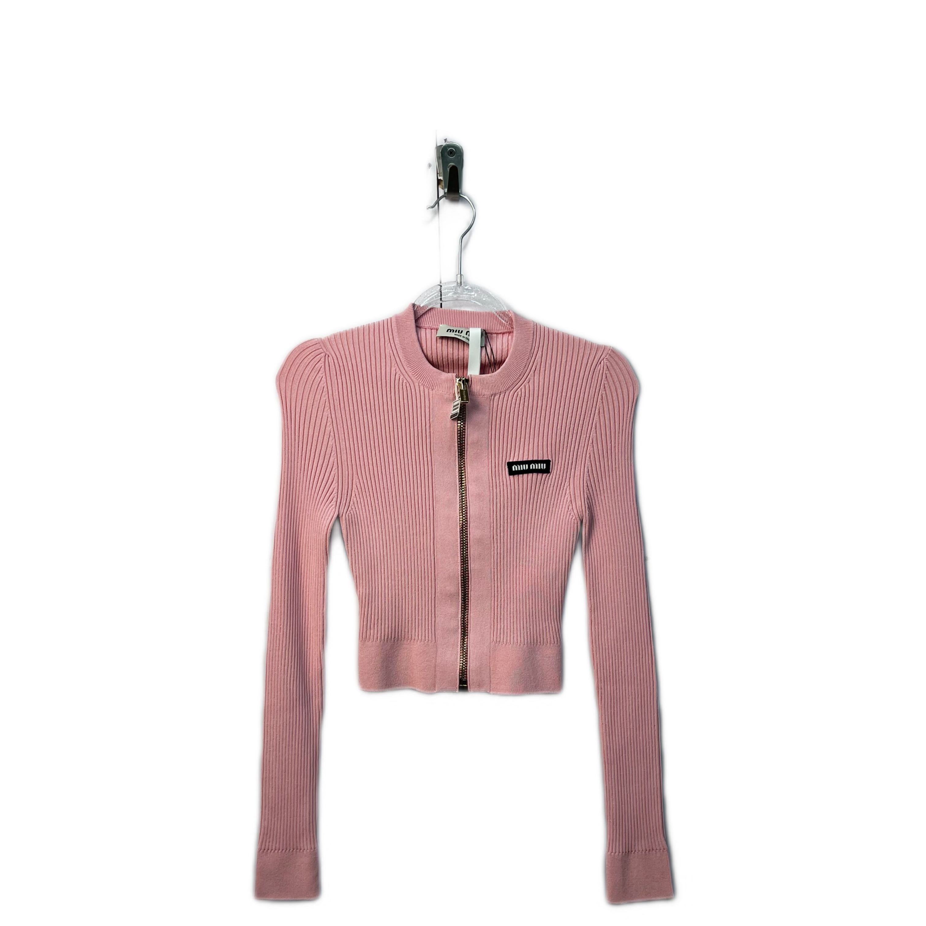 99新 MIU MIU/缪缪 02287 Logo短款针织外套 36码