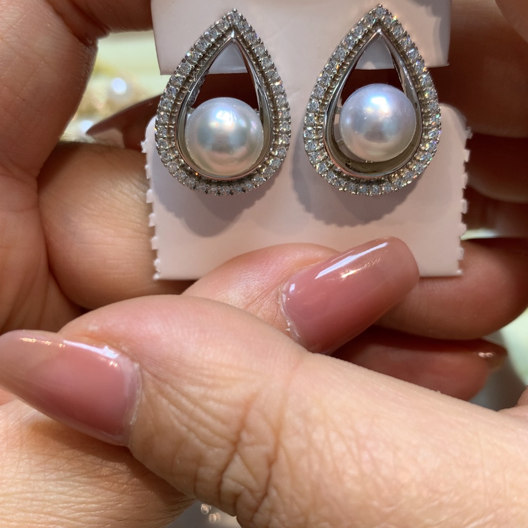 海水珍珠耳饰银S925镶嵌